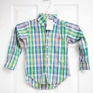 Beaufort Bonnet Co. 4T Boys Button Down Shirt NWT! Green Blue White Gingham